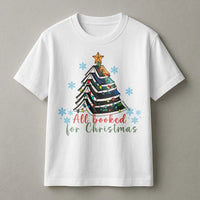 Book Tree Holiday Graphic Tee, All Booked for Christmas T-Shirt, Bookworm Christmas Shirt, Adorable Book Lover Holiday Graphic Top, Reader Present