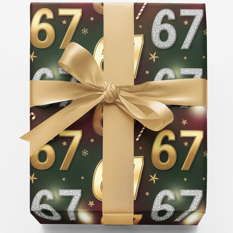 Christmas Milestone 67 Gift Wrap, 67th Birthday Wrapping Paper, Festive Number Wrapping Paper, Holiday Birthday Party Gift Wrap Roll