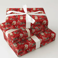 Woodland Bird Gift Wrap, Watercolor Owl Wrapping Paper, Red Christmas Wrapping Paper, Pinecone Gift Wrap, Winter Holiday Wrapping Paper