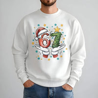 Humorous Santa Hands Number Sweatshirt, 6-7 Christmas Sweatshirt, Retro Holiday Graphic Crewneck, Matching Christmas Pullover Sweatshirt
