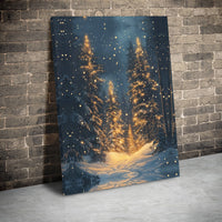 Glowing Pine Trees Canvas Print, Winter Forest Canvas Wall Art, Snowy Pine Forest Canvas Decor, Christmas Landscape Art, Holiday Home Present