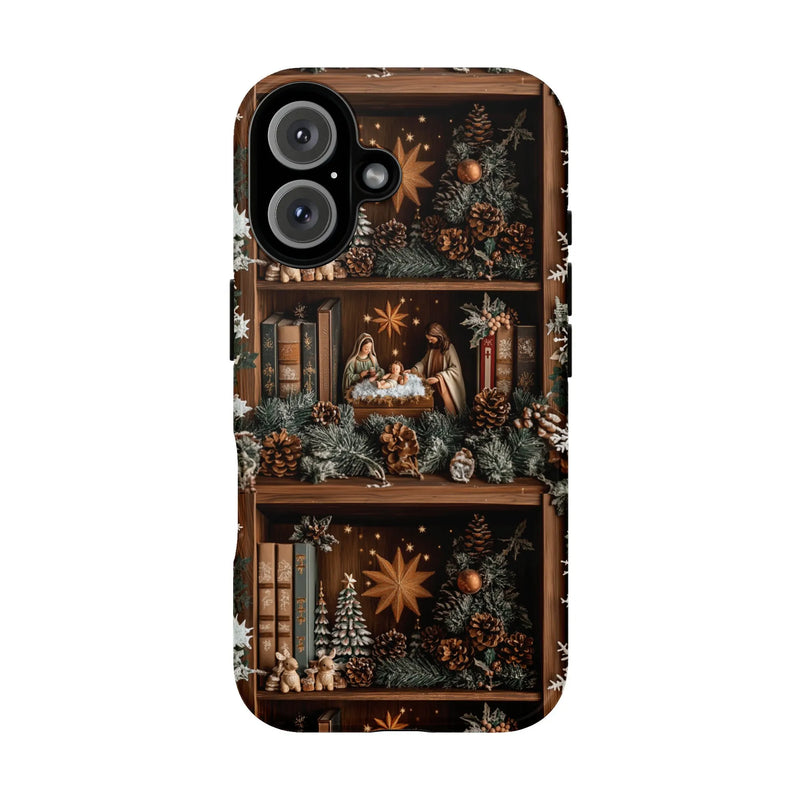 Rustic Manger Pine Snowflakes Phone Case, Nativity Scene iPhone Case, Christian Christmas Tough Phone Case, Holiday Present
