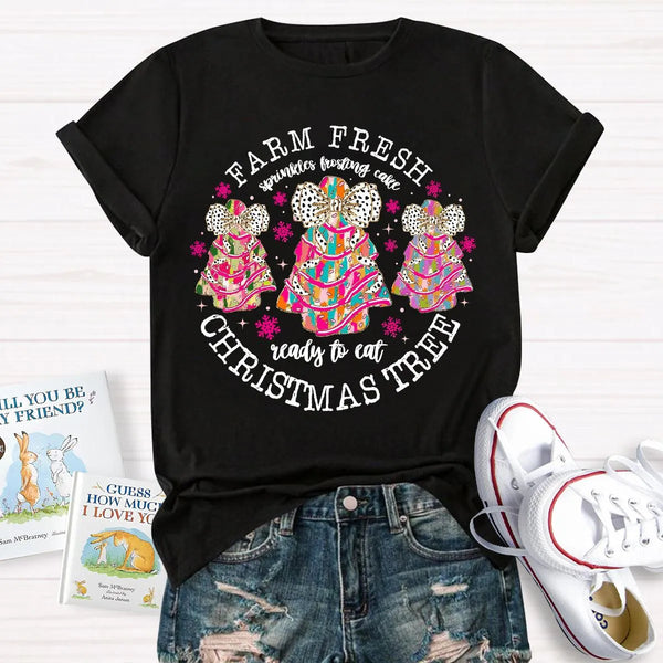 Farm Fresh Holiday Baker Shirt, Christmas Tree Frosting Cake T-Shirt, Humorous Little Debbie Snack Cake Graphic Tee, Christma