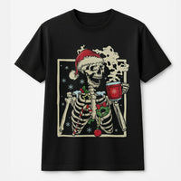 Sarcastic Holiday Skeleton Graphic Tee, Dead Inside Skeleton Christmas T-Shirt, Humorous Coffee Skeleton Shirt, Retro Xmas Apparel, Humor Present