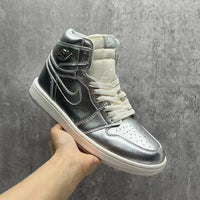 High Top Sneakers, Silver Colorway, Lace Up Design, Casual Gift for Sneaker Fans