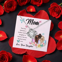 Mother Daughter Love Knot Pendant, Mom Love Knot Necklace, CZ Crystal Love Knot Necklace, Gold Jewelry for Mom, Birthday Christmas Present