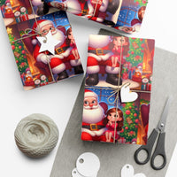 Adorable Cartoon Holiday Gift Wrap, Santa and Little Girl Christmas Wrapping Paper, Festive Xmas Present Paper, Kids Holiday Gift Wrap Roll