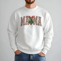 Christmas Tree Bow Sweatshirt, Mama Leopard Print Sweatshirt, Mama Christmas Sweatshirt, Holiday Graphic Crewneck, Xmas Present for Mom