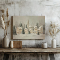 Winter Church Snow Scene Canvas Print, Snowy Christmas Village Canvas Wall Art, Holiday Landscape Wall Decor