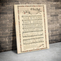 Vintage Christmas Hymn Canvas Print, O Holy Night Sheet Music Wall Art, Snowy Village Holiday Poster, Printable Digital Download