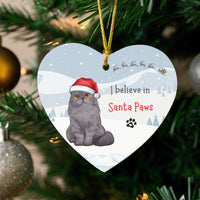 Santa Paws Heart Ceramic Ornament, Gray Persian Cat Christmas Ornament, Cat Lover Holiday Keepsake, Cat Mom Pet Tree Ornament Present