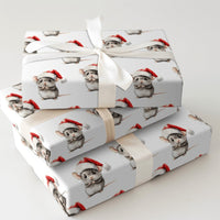 Santa Hat Chinchilla Gift Wrap, Chinchilla Christmas Wrapping Paper, Watercolor Animal Wrapping Paper, Adorable Pet Holiday Gift Wrap