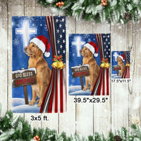God Bless America Cross Yard Flag, Golden Retriever Christmas Garden Flag, Double-Sided Patriotic Holiday Lawn Flag