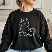 Festive Kitten Holiday Crewneck, Cat Christmas Lights Sweatshirt, Adorable Pet Lover Winter Sweater, Comfy Xmas Party Present for Cat Lovers