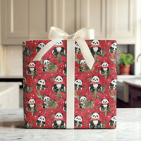 Scarf Panda Bear Holiday Gift Wrap, Red Christmas Panda Wrapping Paper, Adorable Winter Panda Wrapping Paper, Festive Animal Gift Wrap Roll