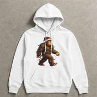 Humorous Sasquatch Sweatshirt, Bigfoot Christmas Lights Hoodie, Retro Xmas Bigfoot Hoodie, Santa Hat Graphic Hooded Sweater, Holiday Present