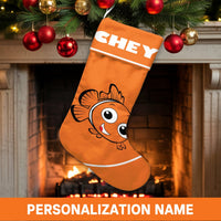 Adorable Fish Holiday Stocking, Clownfish Christmas Stocking, Personalized Christmas Stocking, Ocean Animal Holiday Stocking, Custom Kids Present