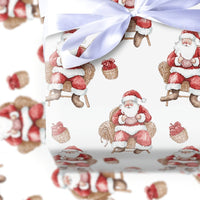 Watercolor Santa in Chair Wrapping Paper, Comfy Santa Wrapping Paper, Rustic Holiday Christmas Wrapping Paper, Festive Gift Wrap Roll
