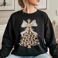 Polka Dot Bow Holiday Sweatshirt, Leopard Print Christmas Tree Sweatshirt, Adorable Xmas Tree Crewneck, Festive Winter Graphic Sweatshirt