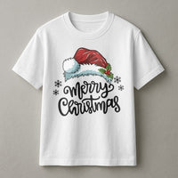 Snowflake Winter Holiday Graphic Tee, Merry Christmas Santa Hat T-Shirt, Festive Xmas Typography Shirt, Seasonal Women Top