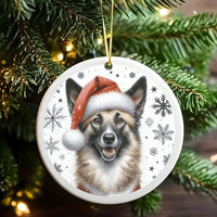 Santa Hat Dog Ceramic Ornament, Norwegian Elkhound Christmas Ornament, Holiday Tree Keepsake Ornament, Present for Elkhound Lovers