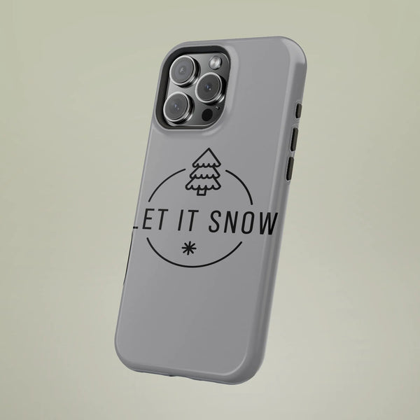 iPhone Tough Phone Case, Let It Snow Phone Case, Minimalist Christmas Tree Snowflake Badge Cover, Holiday Winter Hard Case Xm