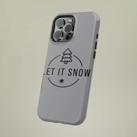 iPhone Tough Phone Case, Let It Snow Phone Case, Minimalist Christmas Tree Snowflake Badge Cover, Holiday Winter Hard Case Xmas Present