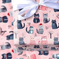 Adorable Kitten in Santa Hat Gift Wrap, Christmas Cat Wrapping Paper, Pink Winter Holiday Wrapping Paper, Cat Lover Present Gift Wrap Roll