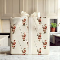 Vintage Angler Christmas Gift Wrap, Fishing Santa Claus Wrapping Paper, Fisherman Holiday Wrapping Paper, Outdoor Sportsman Present Packaging