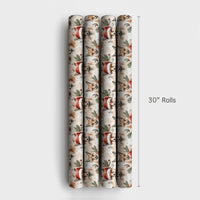 Watercolor Woodland Fox Gift Wrap, Christmas Fox Wrapping Paper, Santa Hat Fox Wrapping Paper, Rustic Winter Animal Holiday Present Wrap