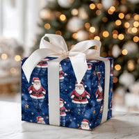 Humorous Denim Santa Gift Wrap, Santa in Blue Jeans Wrapping Paper, Starry Night Christmas Wrapping Paper, Whimsical Holiday Gift Wrap Roll