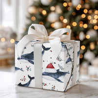 Nautical Santa Whale Gift Wrap, Whale Christmas Wrapping Paper, Ocean Animal Wrapping Paper, Winter Holiday Gift Wrap, Coastal Present Roll