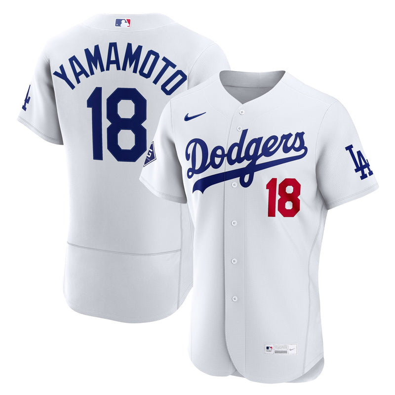 Los Angeles Dodgers Yoshinobu Yamamoto White Home Authentic Sponsor Patch Jersey