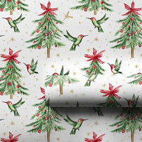 Watercolor Holiday Gift Wrap, Hummingbird Christmas Wrapping Paper, Bird Christmas Tree Wrap, Festive Gift Wrapping Paper Roll