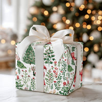 Botanical Christmas Tree Gift Wrap, Watercolor Santa Wrapping Paper, Nostalgic Holiday Santa Wrapping Paper, Vintage Christmas Present Wrap