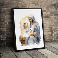 Watercolor Mary Joseph Baby Jesus Canvas Wall Art, Holy Family Nativity Canvas Print, Christian Christmas Wall Decor, Faith Holiday Present