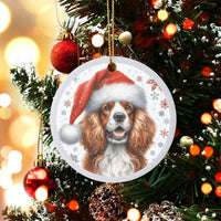 Santa Hat Dog Christmas Ornament, Cavalier King Charles Spaniel Ornament, Puppy Ceramic Ornament, Pet Lover Holiday Tree Keepsake Present