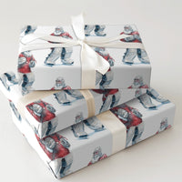 Festive Christmas Sports Gift Wrap, Santa Hockey Goalie Wrapping Paper, Watercolor Ice Hockey Paper, Adorable Present Wrapping Paper, Coach Present