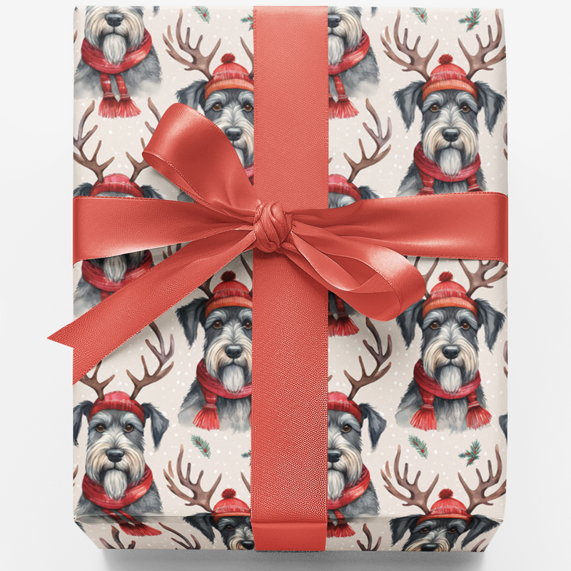 Festive Reindeer Antlers Dog Gift Wrap, Schnauzer Christmas Wrapping Paper, Whiskered Holiday Dog Paper, Dog Lover Xmas Wrapping Paper