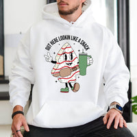Retro Snack Cake Holiday Hooded Sweatshirt, Christmas Tree Cake Hoodie, Adorable Cartoon Christmas Pullover, Sweet Treat Winter Hoodie