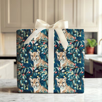 Christmas Mountain Lion Gift Wrap, Watercolor Cougar Wrapping Paper, Holiday Wildlife Present Wrap, Winter Forest Christmas Wrapping Paper
