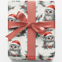 Santa Hat Mistletoe Christmas Gift Wrap, Holiday Night Owl Wrapping Paper, Festive Woodland Bird Wrapping Paper, Holiday Gift Wrap Roll