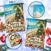 Tropical Merry Christmas Yard Flag, Beach Christmas Garden Flag, Double Sided Coastal Holiday Lawn Flag, Ocean Lover Winter Yard Decor