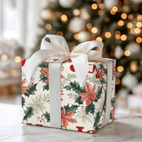 Botanical Holly Holiday Gift Wrap, Joy Poinsettia Christmas Wrapping Paper, Floral Christmas Wrapping Paper, Festive Present Packaging