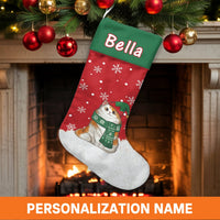 Cat with Scarf Holiday Stocking, Personalized Kitten Christmas Stocking, Snowflake Winter Pet Stocking, Adorable Fireplace Holiday Decor Present