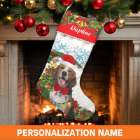 Custom Name Dog Stocking, Personalized Beagle Christmas Stocking, Adorable Pet Holiday Stocking, Beagle Lover Present, Christmas Morning Decor
