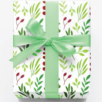 Red Berry Gift Wrap, Botanical Christmas Wrapping Paper, Green Leaf Winter Holiday Wrapping Paper, Festive Botanical Gift Wrap Roll, Xmas