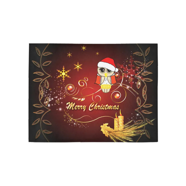 Santa Hat Festive Bird Hallway Rug, Christmas Owl Runner Rug, Adorable Holiday Floor Rug, Stain Resistant Winter Kitchen Runn
