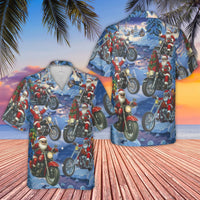 Motorcycle Santa Aloha Shirt, Santa Biker Hawaiian Shirt, Festive Christmas Button Up Shirt, Holiday Rider Tropical Short Sleeve Shirt