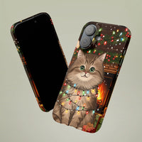 Adorable Kitten Holiday Lights Phone Cover, Christmas Cat Samsung Case, Xmas Samsung S23 S24 Case, Holiday Cat Lover Phone Case